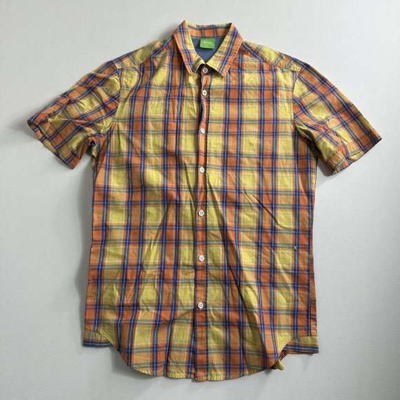 Boss Hugo Boss Green Label Button-up‎ Short Sleeve Plaid Shirt Cotton Size Small - Picture 1 of 12